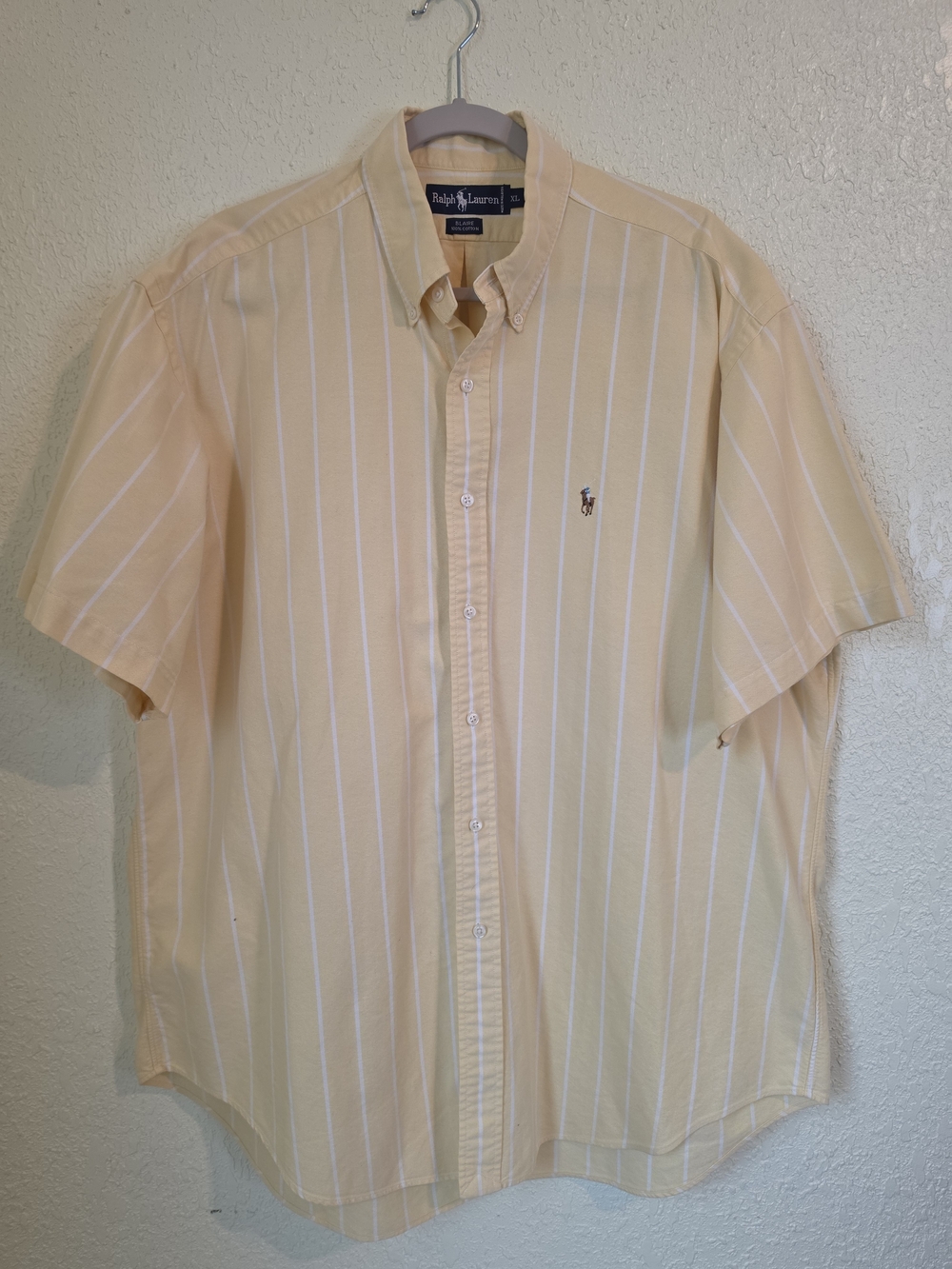Ralph Lauren Men’s Short-Sleeve Button-Down Shirt in Light Yellow Stripe
